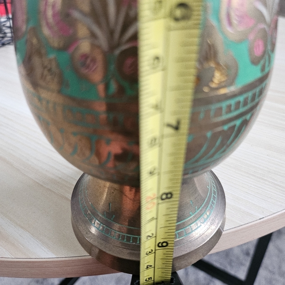 Antique Decorative Brass Floral Vase 9" - Picture 10 of 10